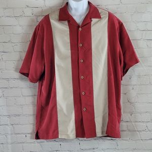 Caribbean Men's Red & White Vertical Stripe Button -Down Shirt SZ XL  (Exc Cond)
